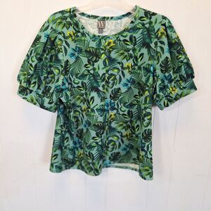 Worthington Blouse‎ Women's 1XL Green Floral